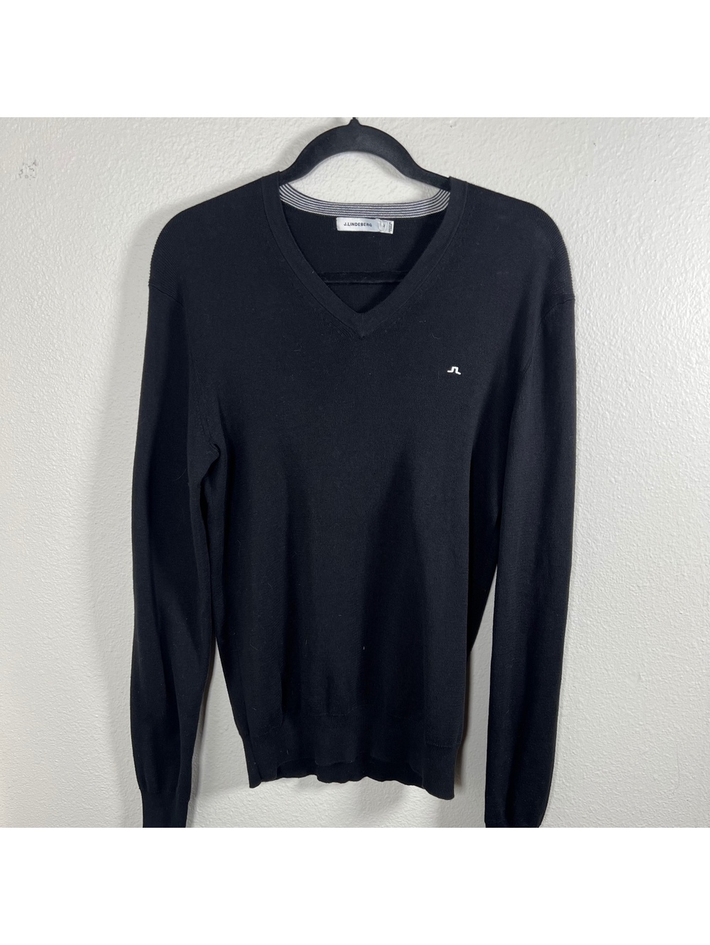 J.Lindeberg Melvin V Neck Sweater Mens M Black 100% Cotton Golf Pullover